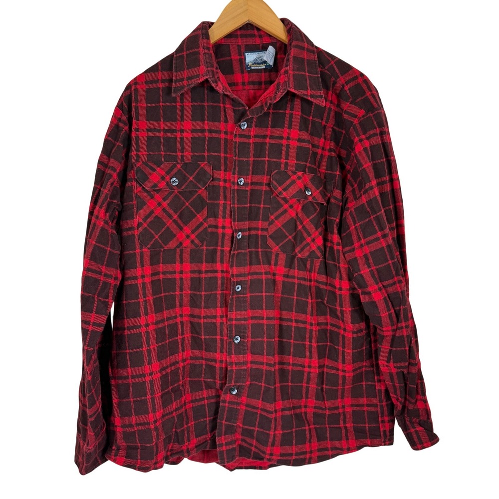 Vintage Fieldmaster Made in USA Mens XL Tall Red Black Plaid Flannel Shirt